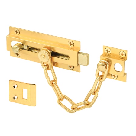 Prime-Line Chain Door Guard with Slide Bolt, Solid Brass Single Pack U 9911